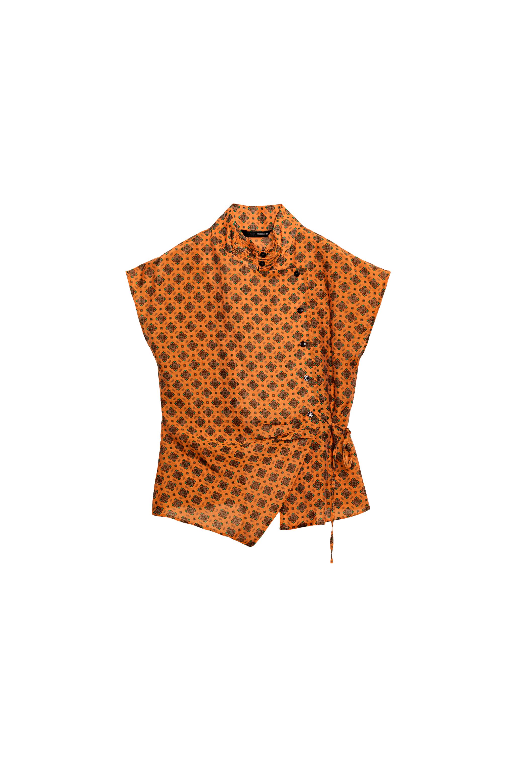 PRINTED WRAP BLOUSE